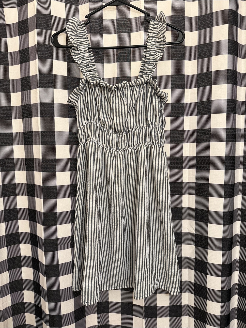 Juniors Black & White Striped Sundress - Ruffled Shoulder Dress